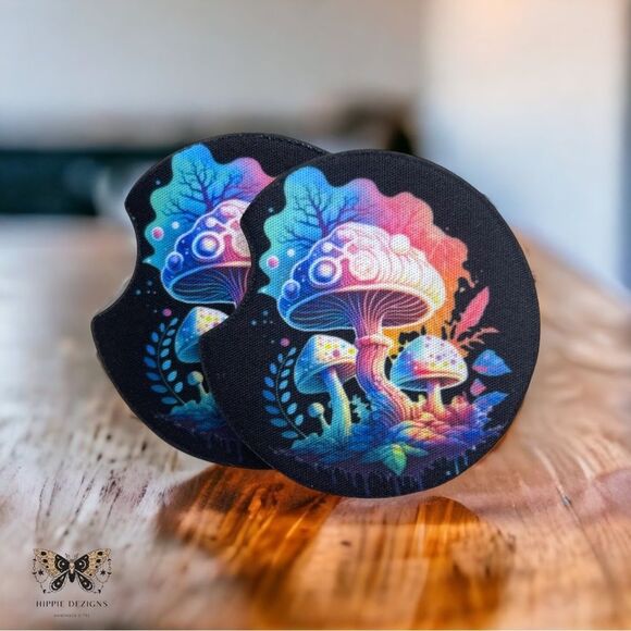 Black Rainbow Mushroom Coaster Set | Car Accessories - Picture 2 of 9